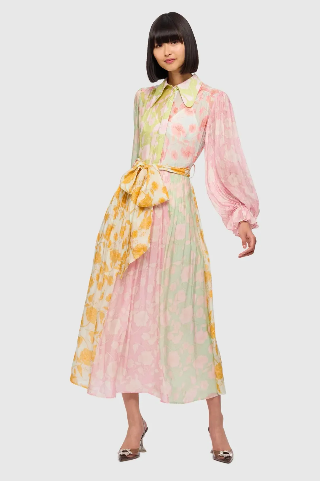Leo Lin Cassie Tie Neck Midi Dress Anemone Splice Print. Size 10 for rent on The Volte - main image