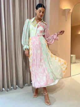 Leo Lin Cassie Tie Neck Midi Dress Anemone Splice Print. Size 10 for rent on The Volte - image 10