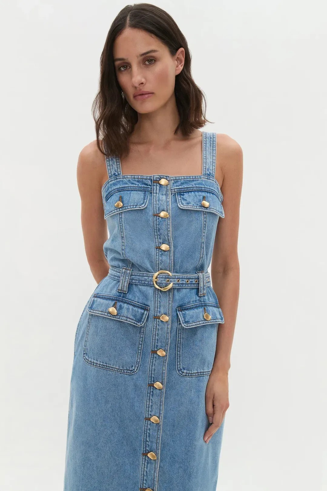 AJE HOLLAND DENIM MIDI DRESS (Size 14) for rent on The Volte - main image
