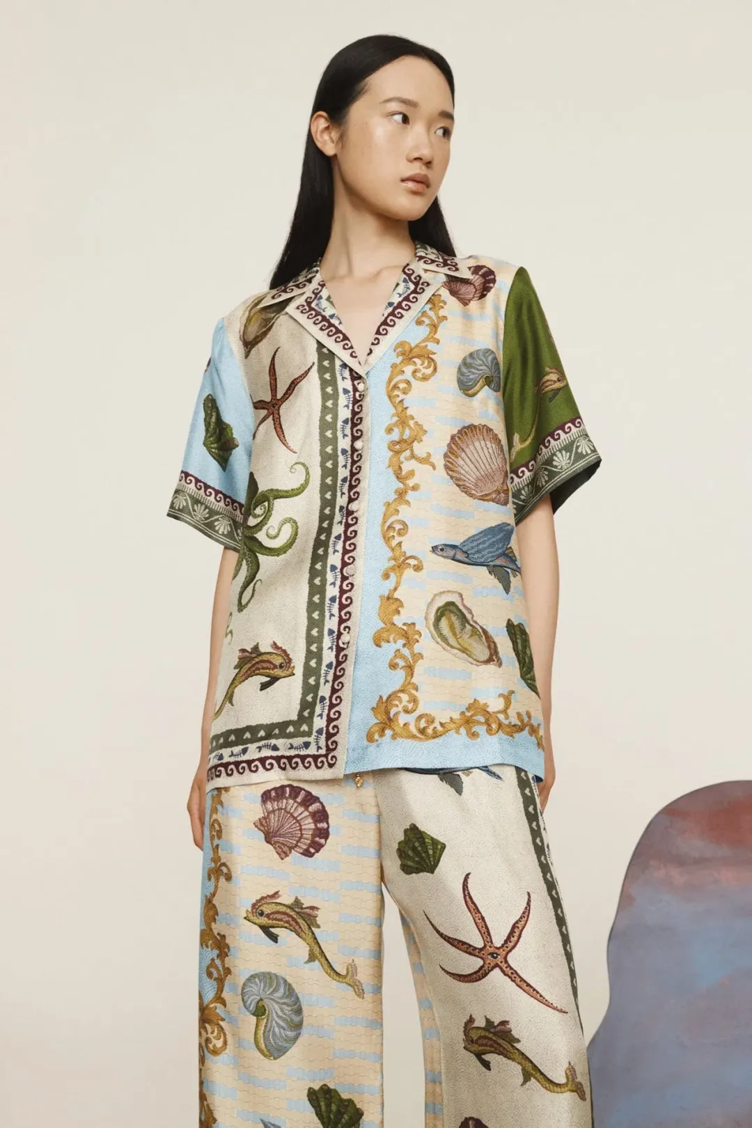 Alemais Bath House Silk Shirt in Multi Print Size 16 for rent on The Volte - main image