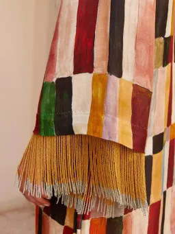 Alemais Majorelle Print Dress Size 16 Linen Silk Fringed Long Sleeve Maxi Tunic for rent on The Volte - image 4