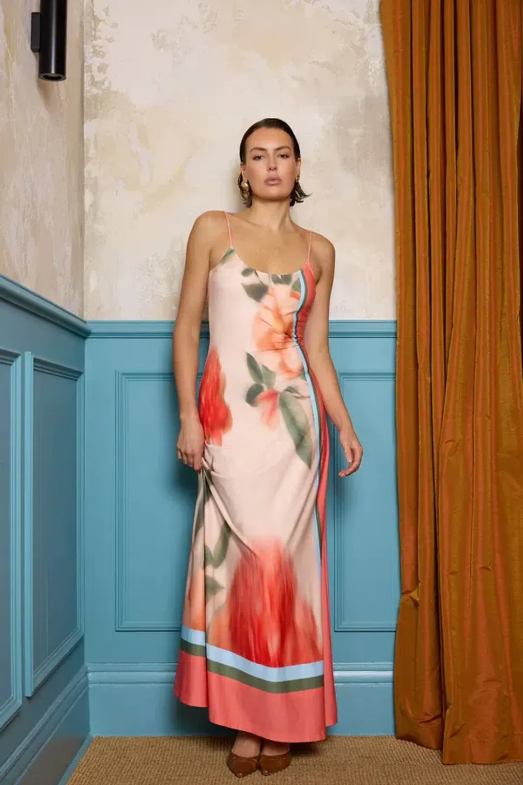 With Harper Lu - Low Back Maxi Dress - Peach Floral for rent on The Volte - main image