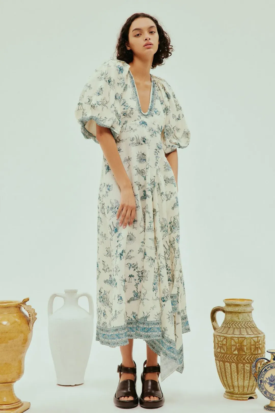 Alemais Casa Midi Dress in Blue Floral Print Size AU 12 for rent on The Volte - main image