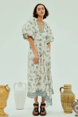 Alemais Casa Midi Dress in Blue Floral Print Size AU 12 for rent on The Volte - image 1