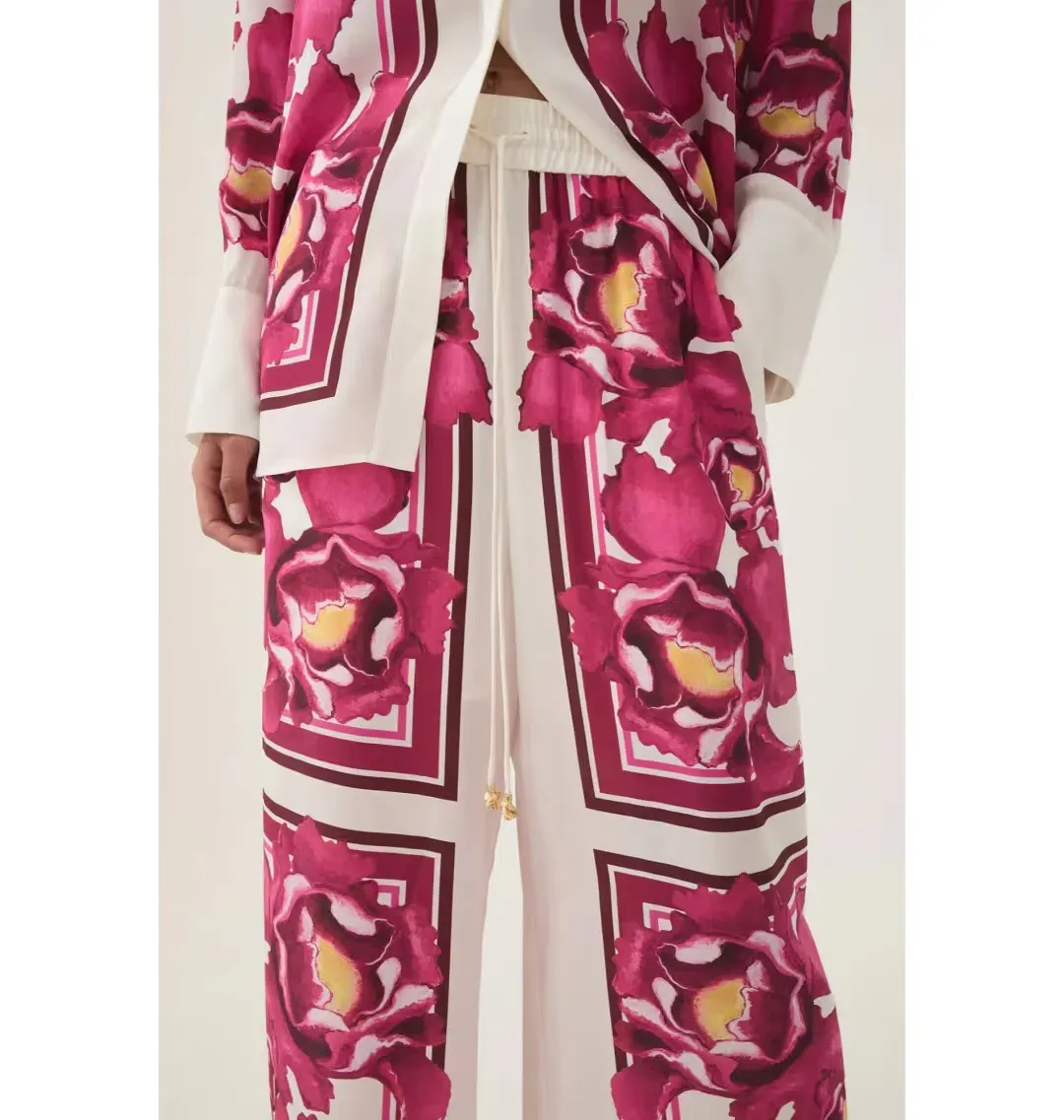 AJE ATOMIC SILK SHIRT AND RELAXED PANTS SET BOLDLY BLOOMING SIZE AU 10 & 12 for rent on The Volte - main image