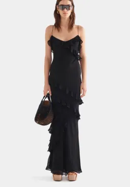 Venroy Silk Ruffle Slip Dress - Black XS / AU 6 for rent on The Volte - image 1