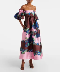 ALEMAIS AZALEA OFF-SHOULDER SATIN MIDI DRESS FLORAL SIZE AU 14 for rent on The Volte - image 1