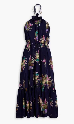 Zimmermann floral-print silk-crepe de chine halterneck midi dress Navy Size 2 for rent on The Volte - image 4