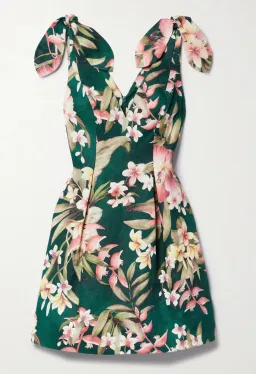 Zimmermann Lexi pleated floral-print linen mini dress Emerald Size 2 for rent on The Volte - image 3