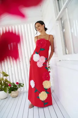 Elliatt Buttercup Embroidered Maxi Dress Red Size AU 12 for rent on The Volte - image 1