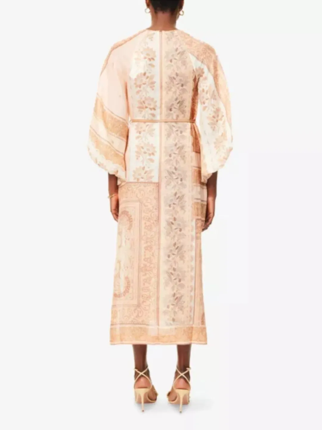 Zimmermann Lucky Tunic Midi Dress Size 4 / AU 16 Linen Peach Floral Print Long Sleeve for rent on The Volte - main image