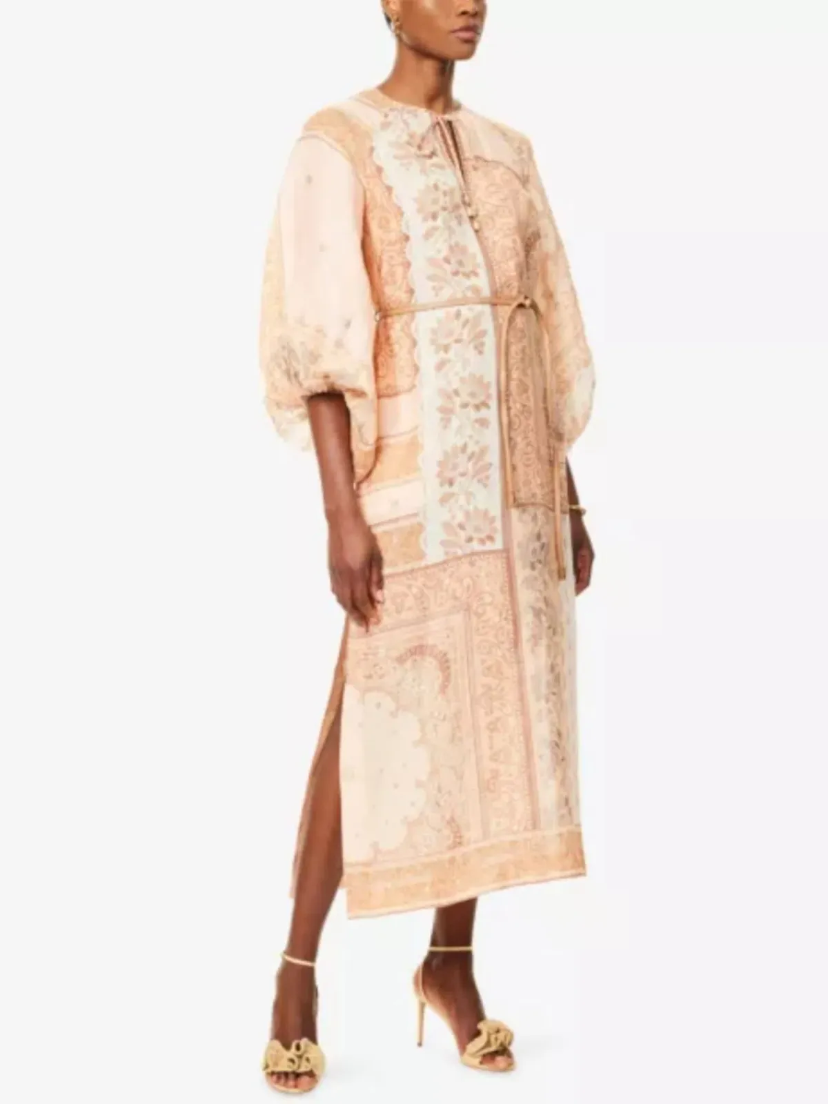 Zimmermann Lucky Tunic Midi Dress Size 4 / AU 16 Linen Peach Floral Print Long Sleeve for rent on The Volte - main image