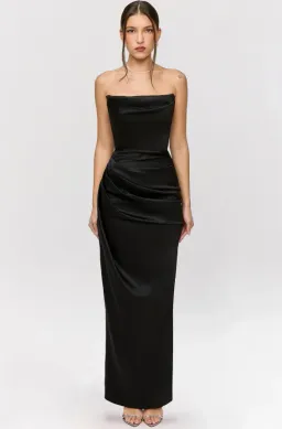 HOUSE OF CB Adrienne Black Satin Strapless Corset Maxi Size S for rent on The Volte - image 1
