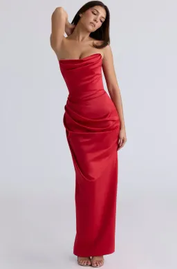 House of CB Adrienne Scarlet Satin Strapless Gown Size L+/AU 14 for rent on The Volte - image 3