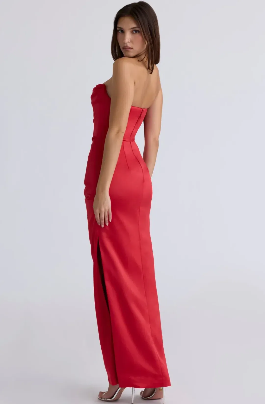 House of CB Adrienne Scarlet Satin Strapless Gown Size L+/AU 14 for rent on The Volte - main image