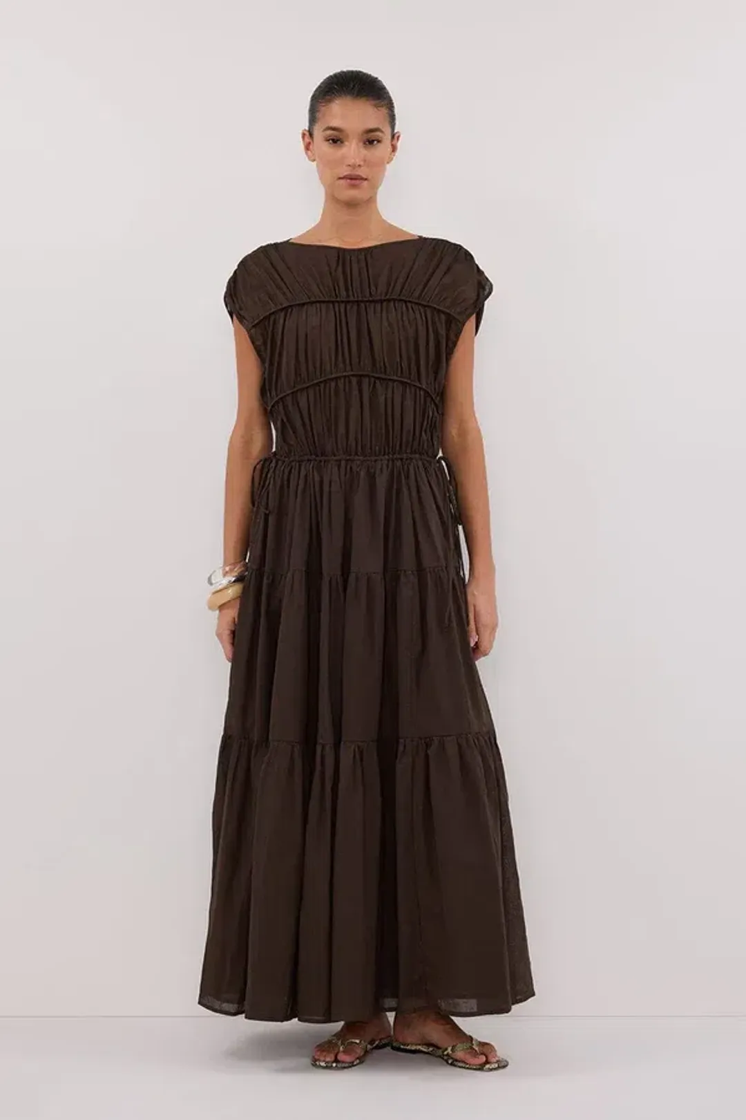 Dissh FLYNN BITTER CHOC LINEN BLEND MIDI DRESS - 10 for rent on The Volte - main image