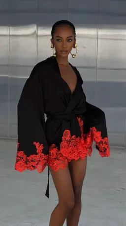 Khirzad Femme Rio Robe Black with Orange Lace  for rent on The Volte - image 1