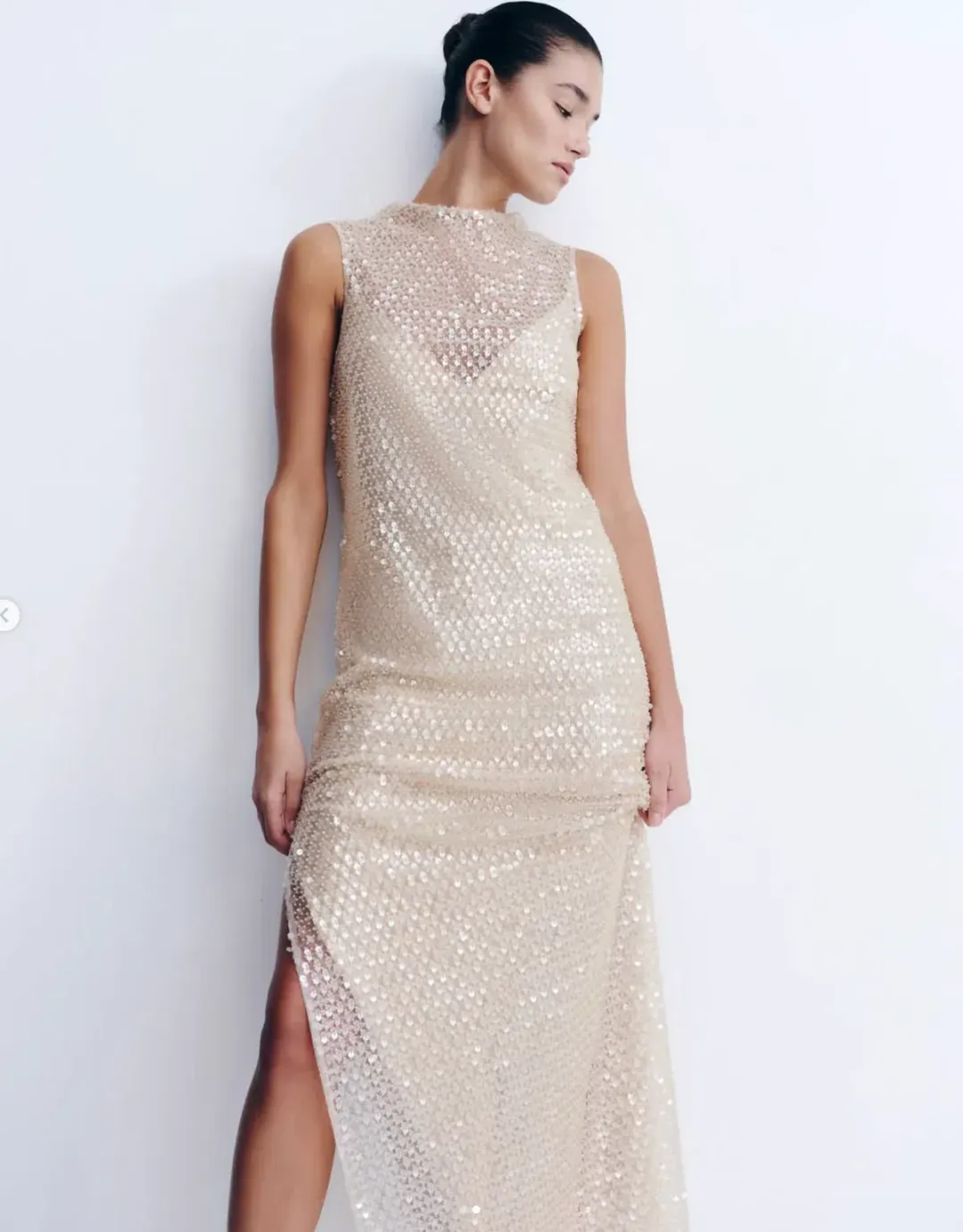 SHONA JOY EVERLY HIGH NECK SLEEVELESS MAXI DRESS MACADAMIA SIZE 14 for rent on The Volte - main image