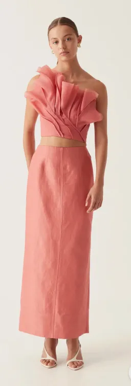 Aje - Flame crop top & Mary column maxi set, guava pink, size 8 for rent on The Volte - image 2