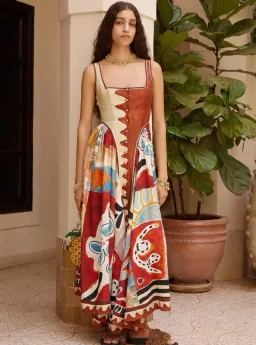 Alemais Michelle Square Neck Midi Dress Moroccan Red Print Size 12 for rent on The Volte - image 1