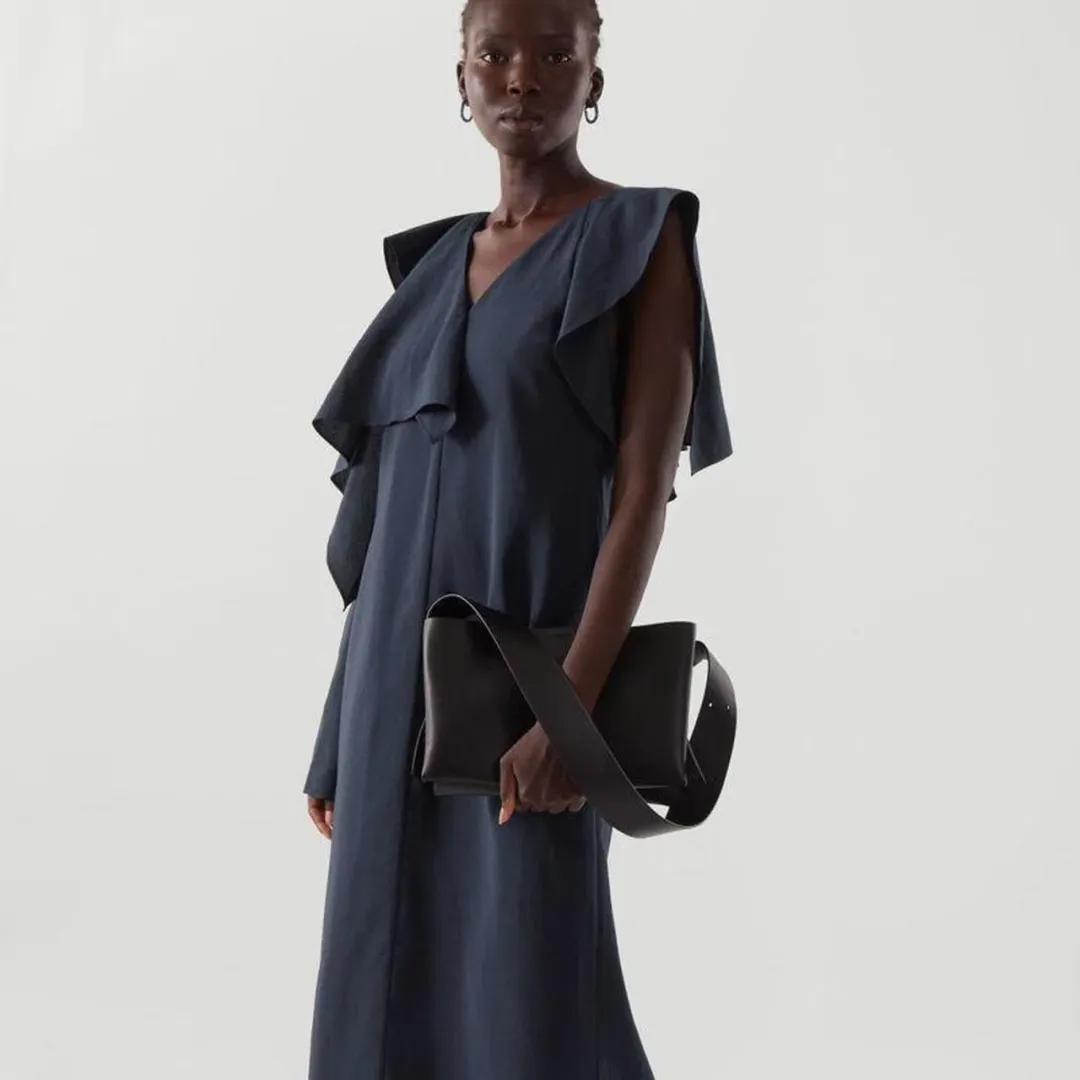 COS Asymmetric Midi Dress in Navy AU16 for rent on The Volte - main image