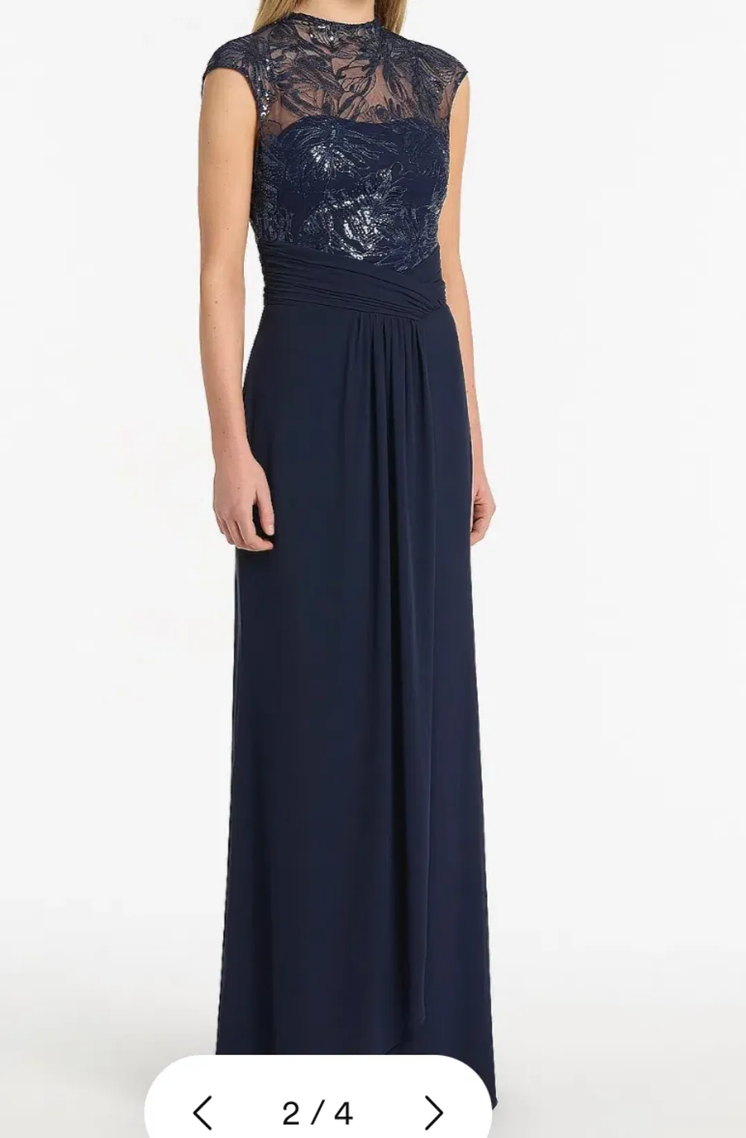Carla Zampatti Navy Floral Mesh Drape Gown size 4 for rent on The Volte - main image