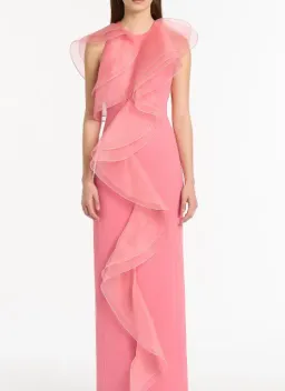 Carla Zampatti ROSE PINK CREPE RUFFLE FRONT GOWN maxi size 14 for rent on The Volte - image 1