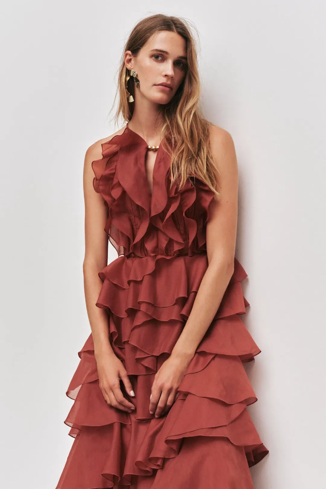 Aje Cleo Gown in Rust Size 6 for rent on The Volte - main image