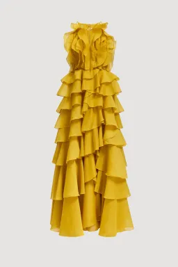 Aje Cleo Gown in Chartreuse Marigold Yellow Size 8 for rent on The Volte - image 4