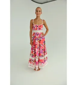 Zimmermann Stardust Fit & Flare Midi Dress Pink Floral Size 1 AU 10 for rent on The Volte - image 1