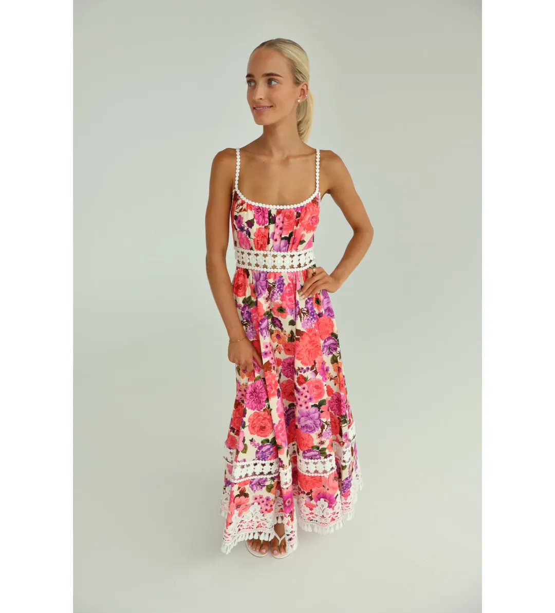 Zimmermann Stardust Fit & Flare Midi Dress Pink Floral Size 1 AU 10 for rent on The Volte - main image