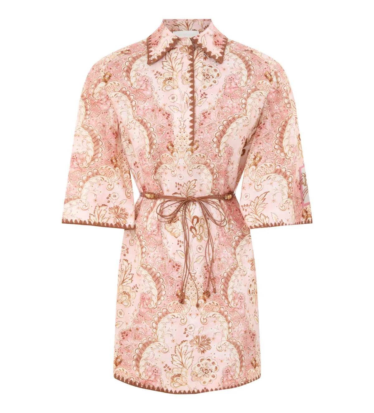 Zimmermann Daylight Tunic Mini Dress Damask Rose Size 0 AU 8 for rent on The Volte - main image