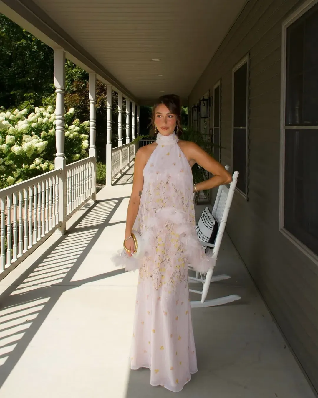 Elliatt Tulsia Floral Cape Maxi Dress in Pink for rent on The Volte - main image