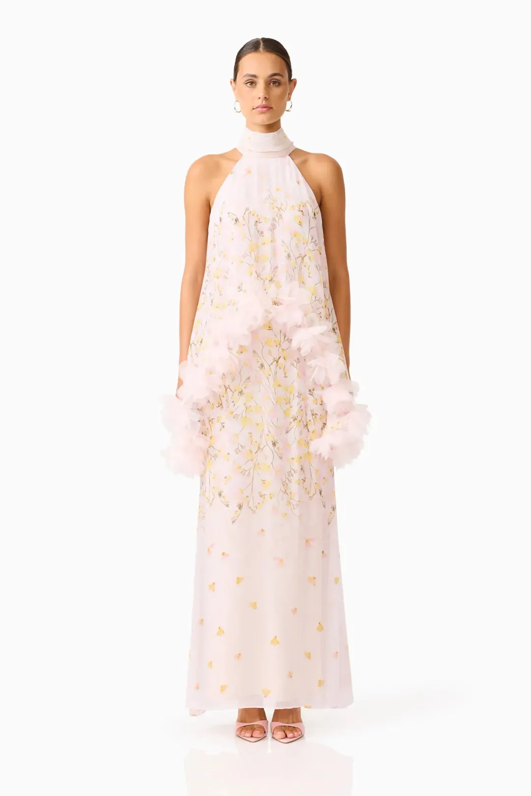 Elliatt Tulsia Floral Cape Maxi Dress in Pink for rent on The Volte - main image