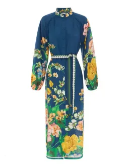 Alemais Lyla Linen Shirt Dress Blue Floral Size 8 for rent on The Volte - image 2