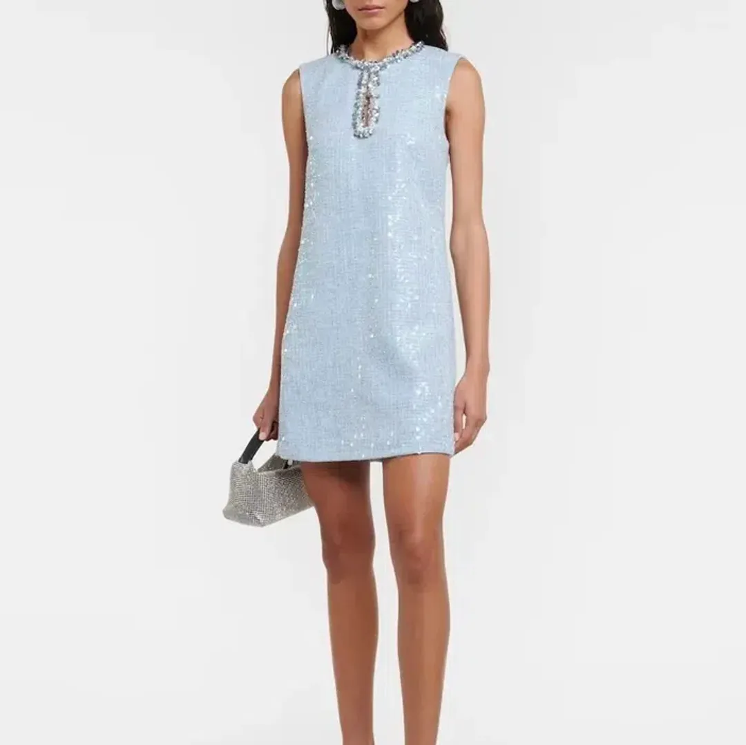 Self Portrait Blue Sequin Boucle Mini Dress Size 10 for rent on The Volte - main image