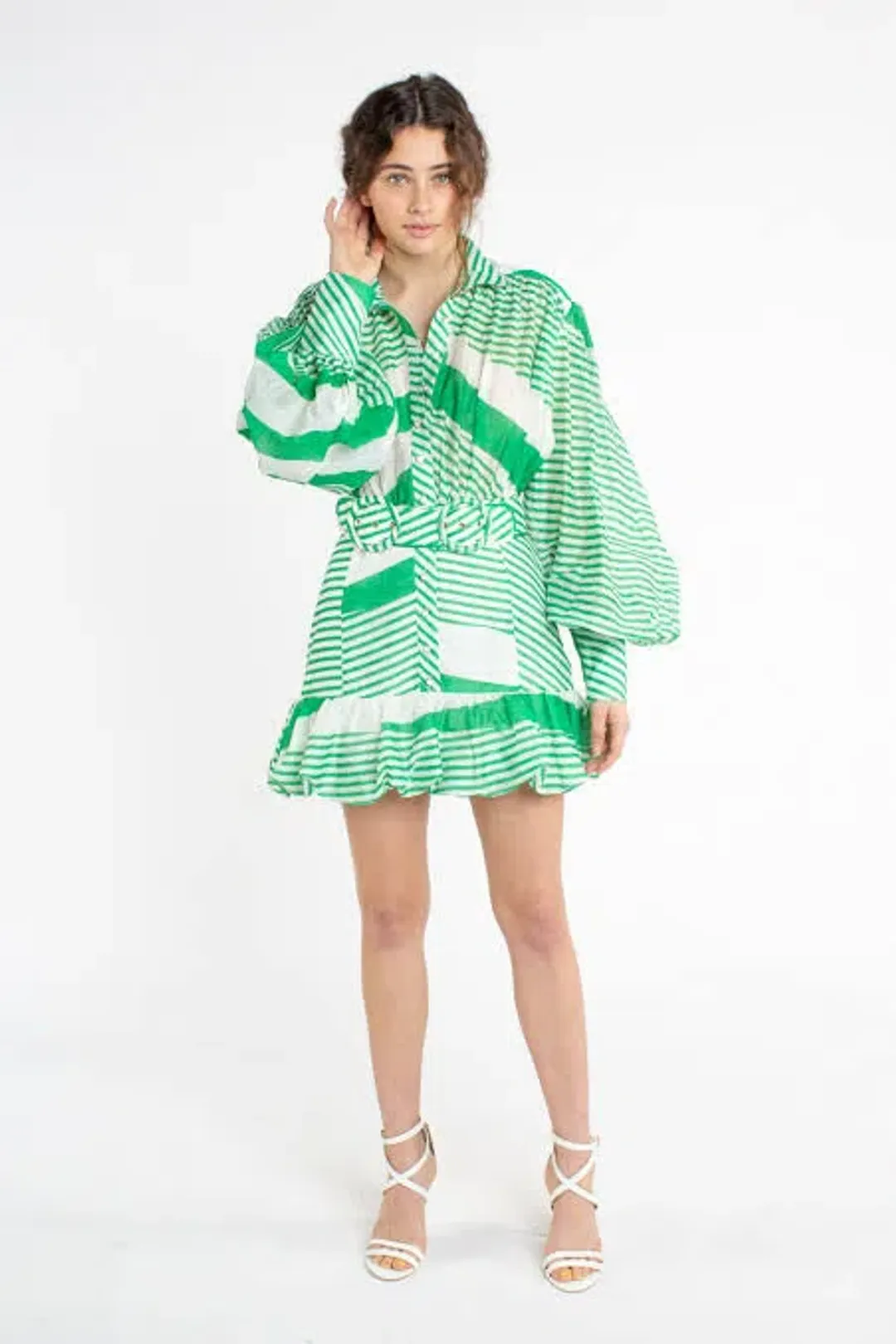 Mackenzie Mode Seeing Stars Mini Dress Green Stripe 10 M Medium for rent on The Volte - main image