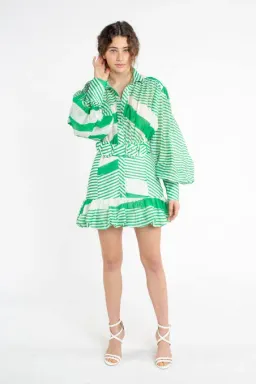 Mackenzie Mode Seeing Stars Mini Dress Green Stripe 10 M Medium for rent on The Volte - image 2