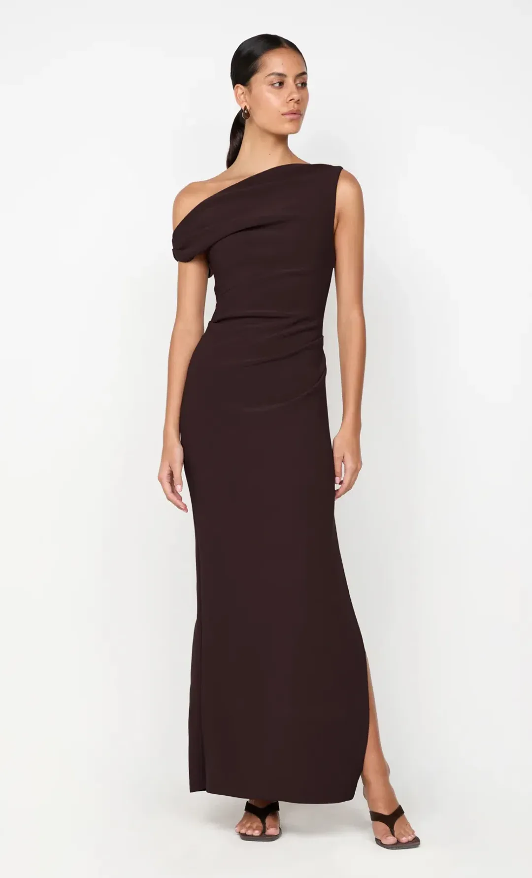 Bec and Bridge Leora Asym Maxi Dress in Dark Chocolate Size 12 for rent on The Volte - main image