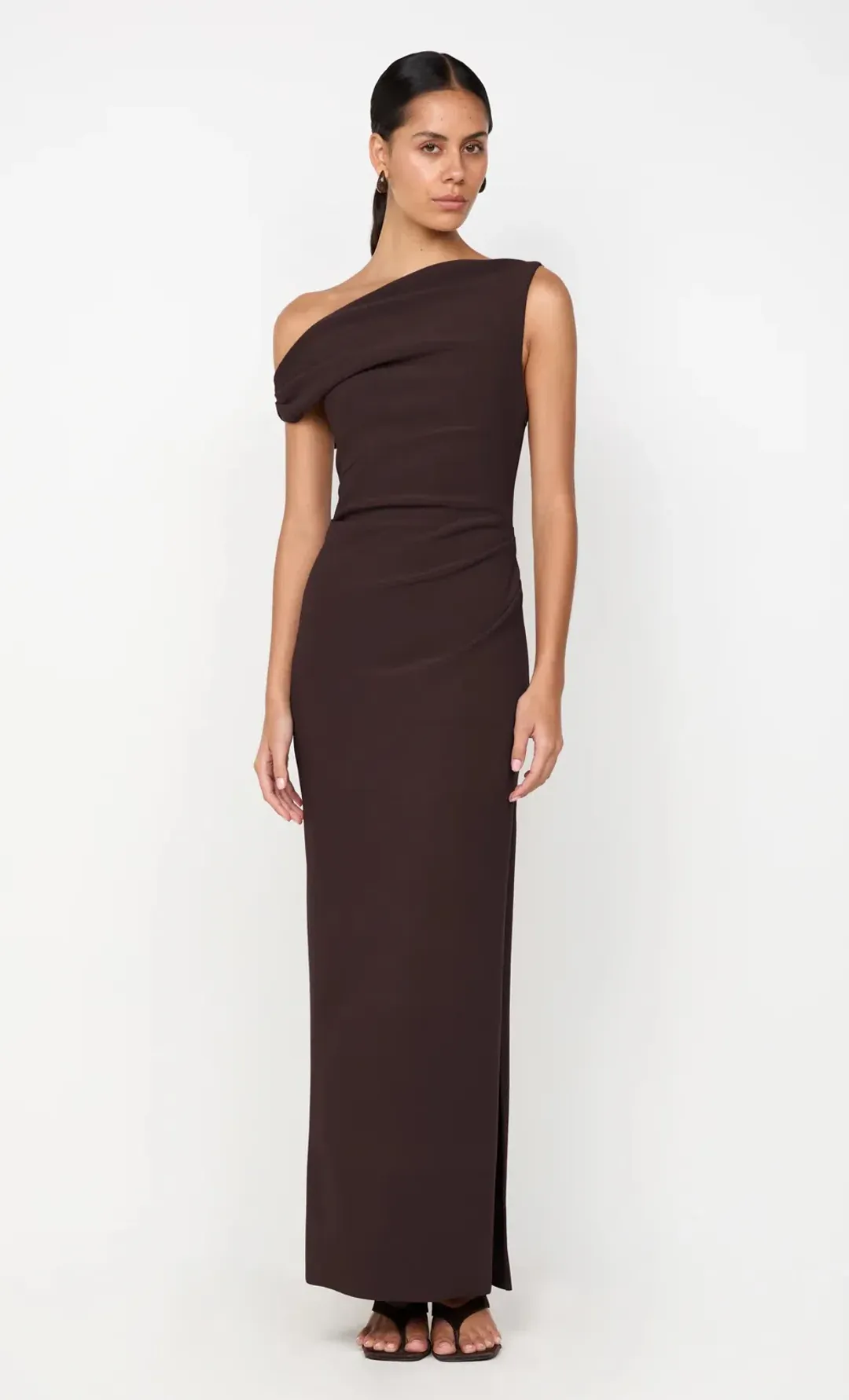 Bec and Bridge Leora Asym Maxi Dress in Dark Chocolate Size 12 for rent on The Volte - main image