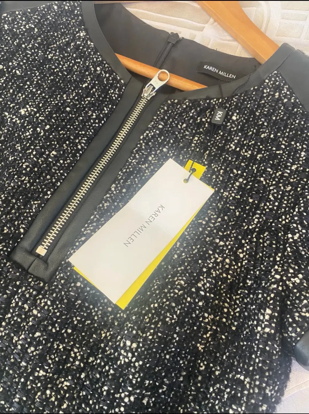 Karen Millen Tweed mini dress with faux leather detailing   RRP $800 for rent on The Volte - main image