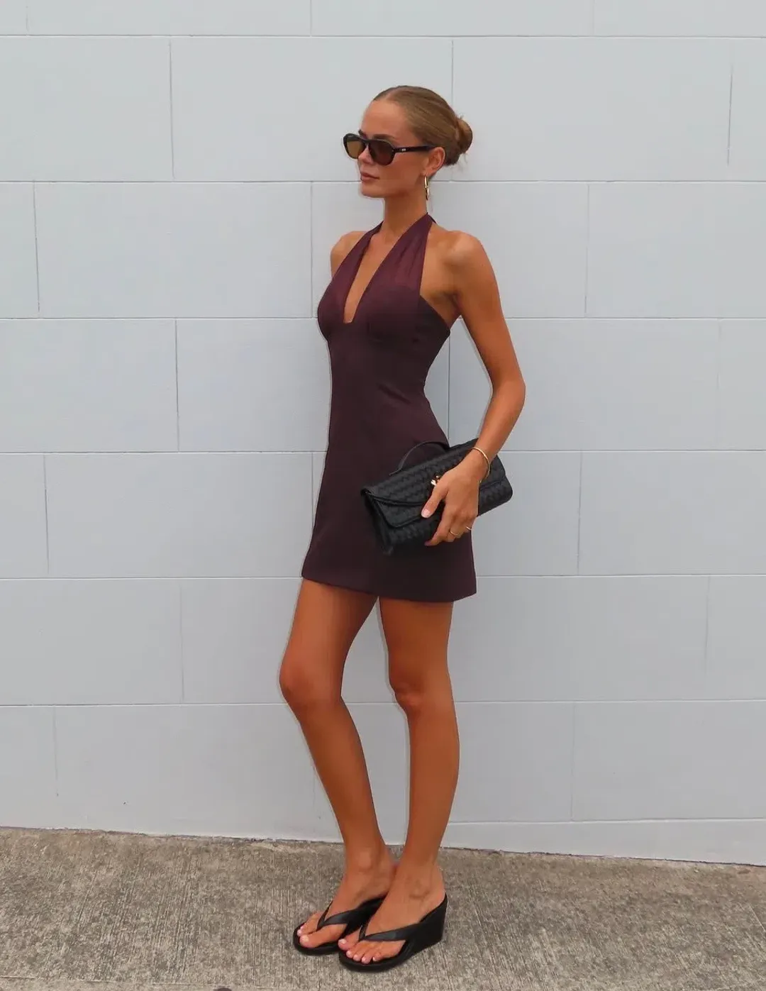 Kookai Oyster Mesh Mini Dress in Mahogany Size 12 for rent on The Volte - main image