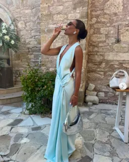 Misha Collection The Harlow Satin Maxi Dress Ice Blue Size XXS / 4 AU for rent on The Volte - image 1