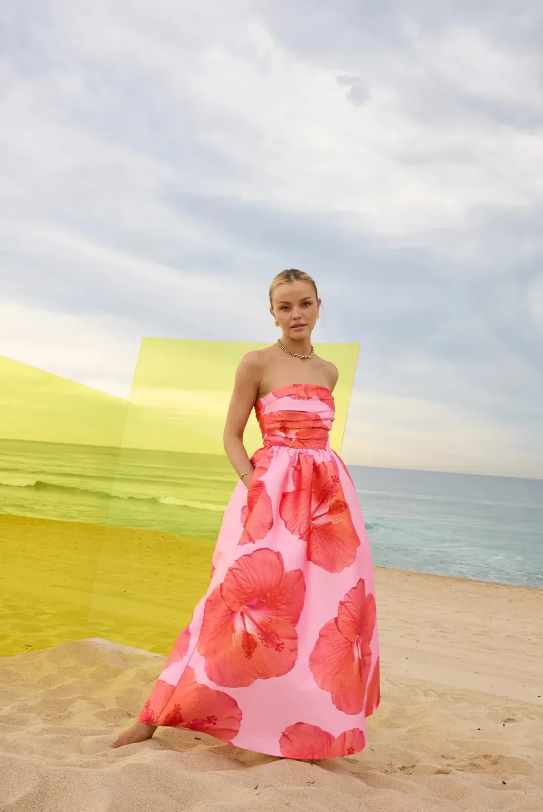 Pasduchas Kalani Strapless Midi Rasberry Pink / Orange size 10 for rent on The Volte - main image