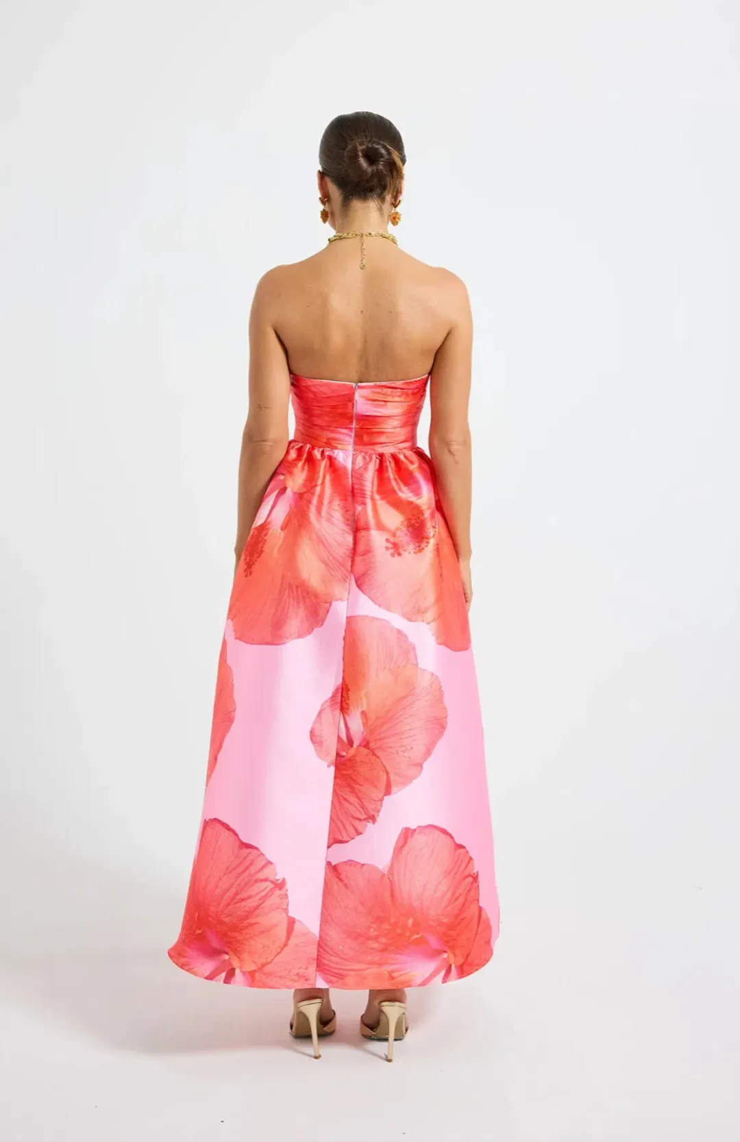 Pasduchas Kalani Strapless Midi Rasberry Pink / Orange size 10 for rent on The Volte - main image