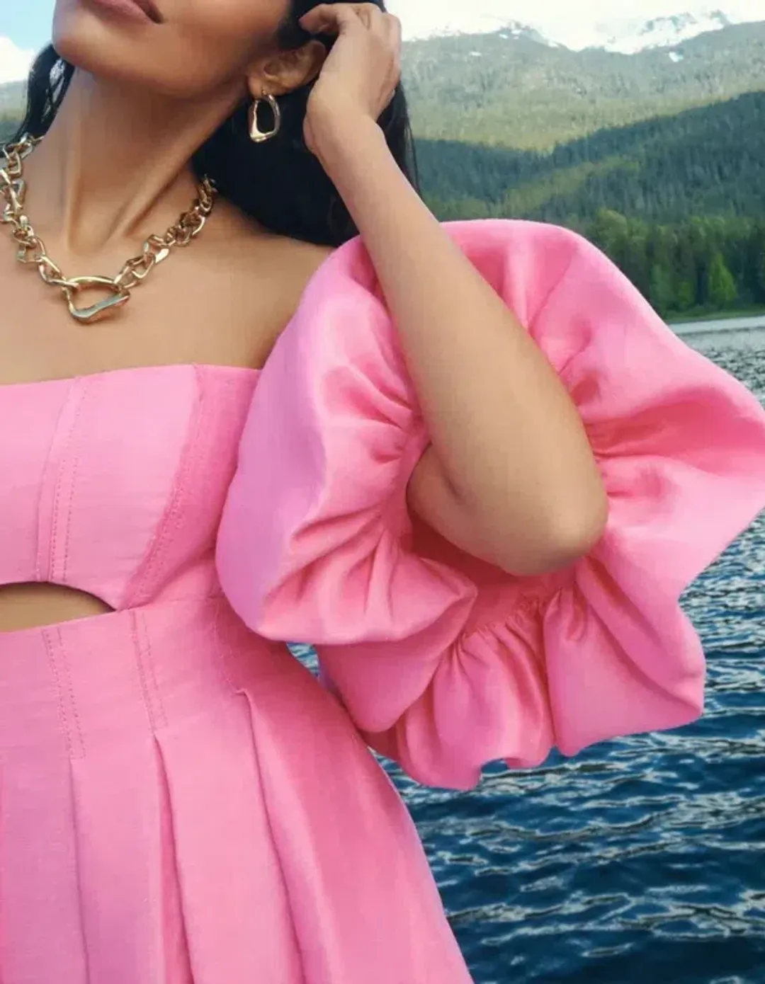 AJE - Eugenie Off Shoulder Midi Dress - Pink for rent on The Volte - main image