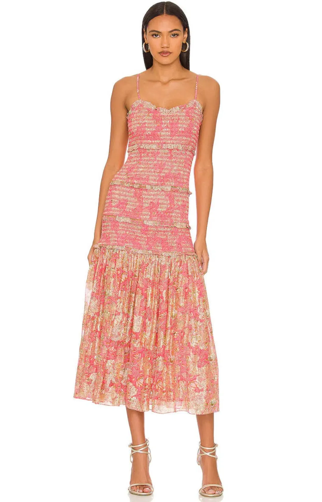 HEMANT & NANDITA ROOP MIDI DRESS IN CORAL SIZE 6 for rent on The Volte - main image