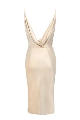 House of CB "Coco" Satin Drape Back Midi Dress Nude Size 6 for rent on The Volte - image 4