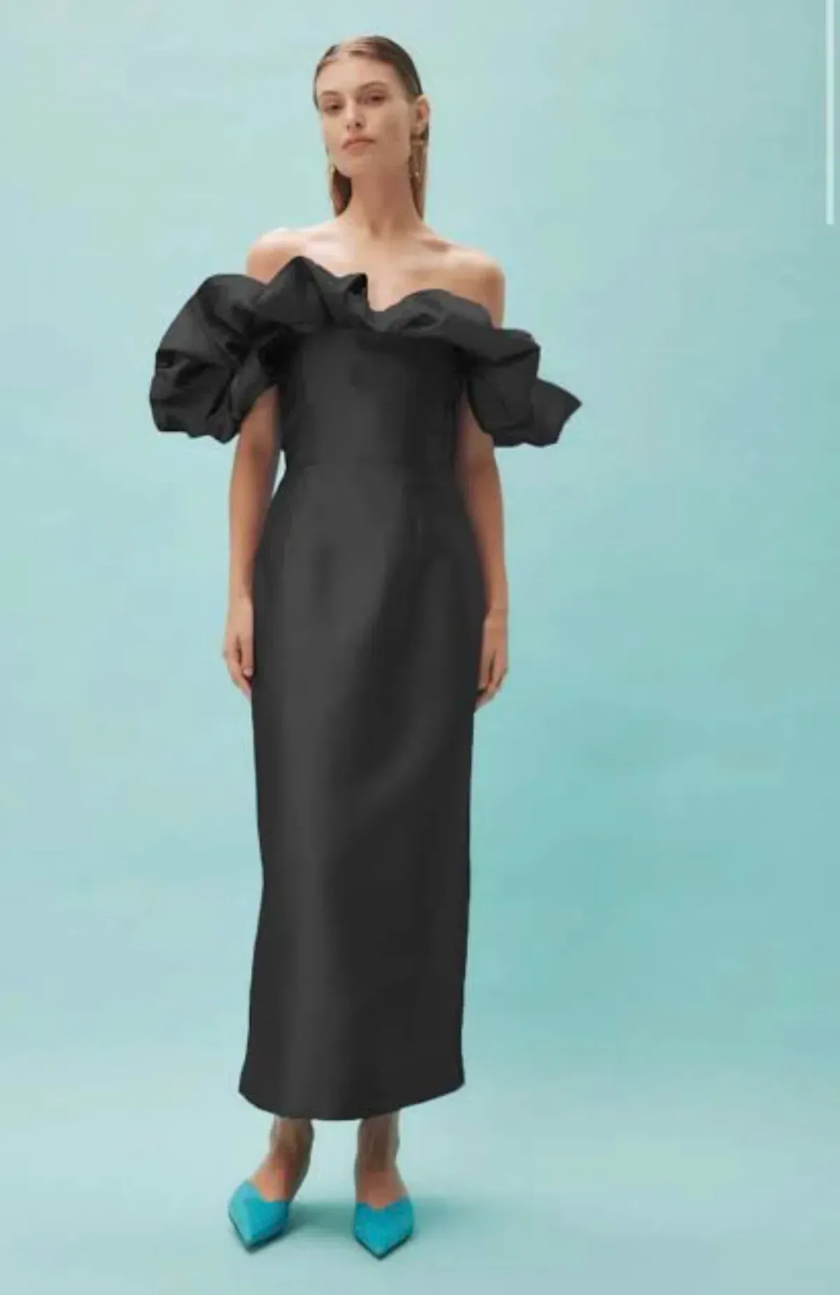 Alemais Suzi Off Shoulder Midi Dress Black Size 6 for rent on The Volte - main image