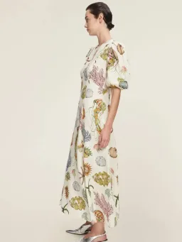Alemais Sea Print Midi Dress Size 14 Linen Puff Sleeve Aline for rent on The Volte - image 4